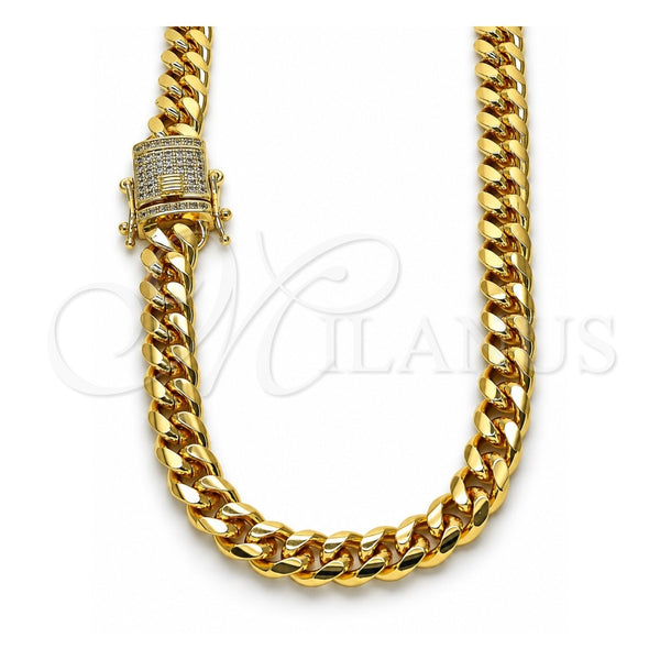 Gargantilla Basica 04.156.0466.24 Oro Laminado, Diseño de Miami Cubana, con Micro Pave Blanca, Pulido, Tono Dorado (Calibre 200, Grosor 07 MM, 24 Pulgadas de Largo)