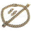 Collar, Pulsera y Dije 06.372.0049 Oro Laminado, con Blanca Cristal, Pulido, Tono Dorado