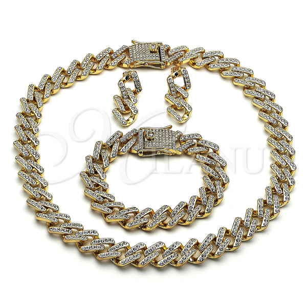 Collar, Pulsera y Dije 06.372.0049 Oro Laminado, con Blanca Cristal, Pulido, Tono Dorado