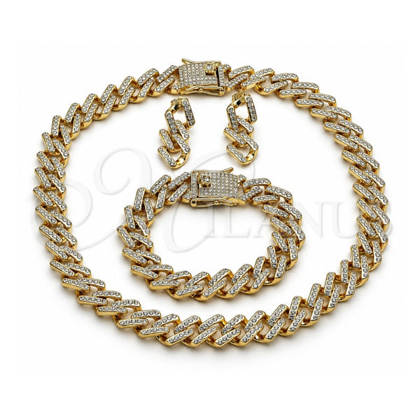 Collar, Pulsera y Dije 06.372.0049 Oro Laminado, con Cristal Blanca, Pulido, Tono Dorado