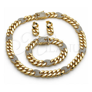 Collar, Pulsera y Dije 06.372.0050 Oro Laminado, Diseño de Puff Mariner, con Cristal Blanca, Pulido, Tono Dorado