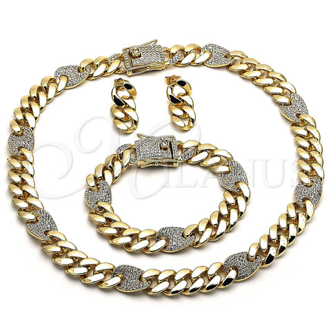 Collar, Pulsera y Dije 06.372.0050 Oro Laminado, Diseño de Puff Mariner, con Blanca Cristal, Pulido, Tono Dorado