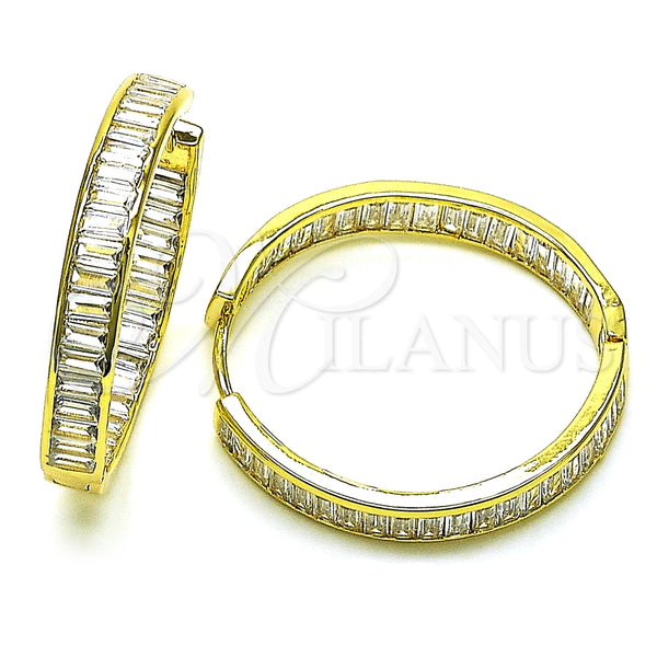 Argolla Huggie 02.341.0131.35 Oro Laminado, Diseño de Baguette, con Blanca Zirconia Cubica, Pulido, Tono Dorado