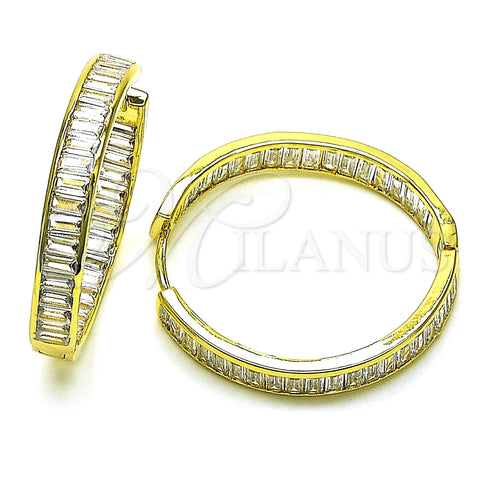 Argolla Huggie 02.341.0131.35 Oro Laminado, Diseño de Baguette, con Blanca Zirconia Cubica, Pulido, Tono Dorado