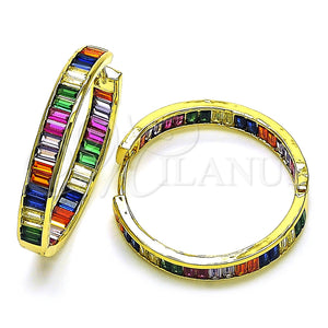 Argolla Huggie 02.341.0131.1.35 Oro Laminado, Diseño de Baguette, con Multicolor Zirconia Cubica, Pulido, Tono Dorado