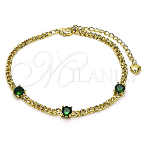 Pulsera Elegante 03.213.0161.07 Oro Laminado, con Verde Zirconia Cubica, Pulido, Tono Dorado (03 MM Thickness, 7 Inches Length)