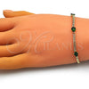Pulsera Elegante 03.213.0165.07 Oro Laminado, Diseño de Gota y Miami Cubana, con Verde Zirconia Cubica, Pulido, Tono Dorado (03 MM Thickness, 7 Inches Length)