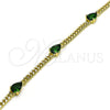 Pulsera Elegante 03.213.0165.07 Oro Laminado, Diseño de Gota y Miami Cubana, con Verde Zirconia Cubica, Pulido, Tono Dorado (03 MM Thickness, 7 Inches Length)