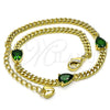 Pulsera Elegante 03.213.0165.07 Oro Laminado, Diseño de Gota y Miami Cubana, con Verde Zirconia Cubica, Pulido, Tono Dorado (03 MM Thickness, 7 Inches Length)