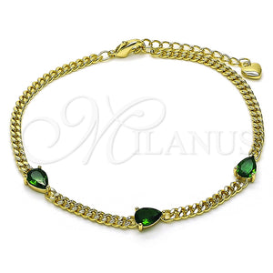 Pulsera Elegante 03.213.0165.07 Oro Laminado, Diseño de Gota y Miami Cubana, con Verde Zirconia Cubica, Pulido, Tono Dorado (03 MM Thickness, 7 Inches Length)