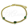 Pulsera Elegante 03.213.0165.07 Oro Laminado, Diseño de Gota y Miami Cubana, con Verde Zirconia Cubica, Pulido, Tono Dorado (03 MM Thickness, 7 Inches Length)