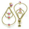 Arete Largo 02.213.0426.1 Oro Laminado, Diseño de Ojo Griego y Gota, Esmaltado Multicolor, Tono Dorado