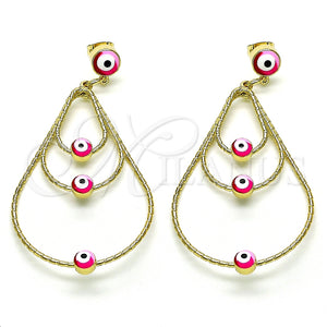 Arete Largo 02.213.0426.1 Oro Laminado, Diseño de Ojo Griego y Gota, Esmaltado Multicolor, Tono Dorado