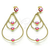 Arete Largo 02.213.0426.1 Oro Laminado, Diseño de Ojo Griego y Gota, Esmaltado Multicolor, Tono Dorado