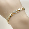 Pulsera Elegante 03.283.0259.07 Oro Laminado, Diseño de Besos y Abrazos y Corazón, con Micro Pave Blanca, Pulido, Tono Dorado (Grosor 08 MM, 7 Pulgadas de Largo)