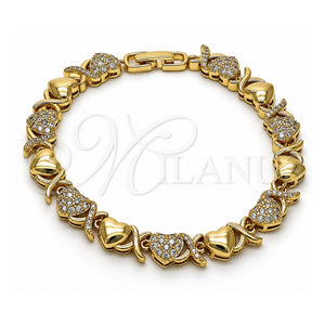 Pulsera Elegante 03.283.0259.07 Oro Laminado, Diseño de Besos y Abrazos y Corazón, con Micro Pave Blanca, Pulido, Tono Dorado (Grosor 08 MM, 7 Pulgadas de Largo)