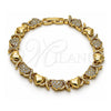 Pulsera Elegante 03.283.0259.07 Oro Laminado, Diseño de Besos y Abrazos y Corazón, con Micro Pave Blanca, Pulido, Tono Dorado (Grosor 08 MM, 7 Pulgadas de Largo)