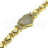 Pulsera Elegante 03.283.0261.07 Oro Laminado, Diseño de Besos y Abrazos y Corazón, con Micro Pave Blanca, Pulido, Tono Dorado (Grosor 08 MM, 7 Pulgadas de Largo)