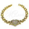 Pulsera Elegante 03.283.0261.07 Oro Laminado, Diseño de Besos y Abrazos y Corazón, con Micro Pave Blanca, Pulido, Tono Dorado (Grosor 08 MM, 7 Pulgadas de Largo)