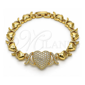 Pulsera Elegante 03.283.0261.07 Oro Laminado, Diseño de Besos y Abrazos y Corazón, con Micro Pave Blanca, Pulido, Tono Dorado (Grosor 08 MM, 7 Pulgadas de Largo)