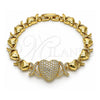 Pulsera Elegante 03.283.0261.07 Oro Laminado, Diseño de Besos y Abrazos y Corazón, con Micro Pave Blanca, Pulido, Tono Dorado (Grosor 08 MM, 7 Pulgadas de Largo)