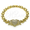 Pulsera Elegante 03.283.0261.07 Oro Laminado, Diseño de Besos y Abrazos y Corazón, con Micro Pave Blanca, Pulido, Tono Dorado (Grosor 08 MM, 7 Pulgadas de Largo)