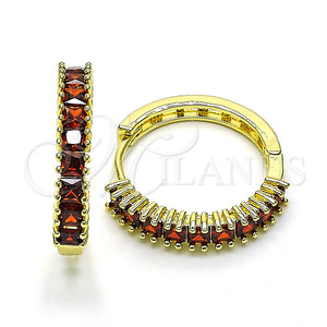 Argolla Huggie 02.210.0105.15.25 Oro Laminado, con Granate Zirconia Cubica, Pulido, Tono Dorado