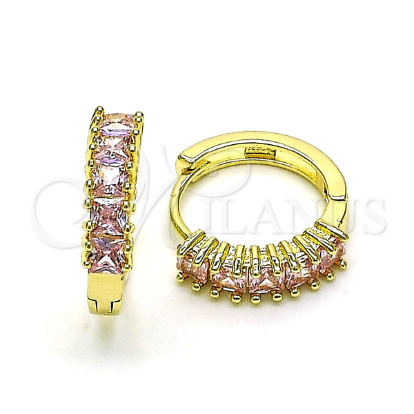 Argolla Huggie 02.210.0105.13.15 Oro Laminado, con Rosado Zirconia Cubica, Pulido, Tono Dorado