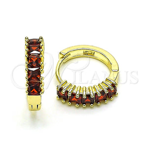 Argolla Huggie 02.210.0105.15.15 Oro Laminado, con Granate Zirconia Cubica, Pulido, Tono Dorado