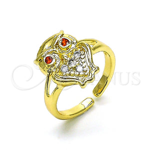 Anillo Multi Piedra 01.210.0078 Oro Laminado, Diseño de Búho, con Blanca Micro Pave and Granate Zirconia Cubica, Pulido, Tono Dorado (One size fits all)