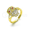 Anillo Multi Piedra 01.210.0078 Oro Laminado, Diseño de Búho, con Blanca Micro Pave and Granate Zirconia Cubica, Pulido, Tono Dorado (One size fits all)