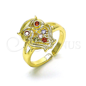 Anillo Multi Piedra 01.210.0078.1 Oro Laminado, Diseño de Búho, con Multicolor Micro Pave and Granate Zirconia Cubica, Pulido, Tono Dorado (One size fits all)