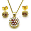 Juego de Arete y Dije de Adulto 10.344.0009.3 Oro Laminado, con Zirconia Cubica Granate y Blanca, Pulido, Tono Dorado