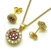 Juego de Arete y Dije de Adulto 10.344.0009.3 Oro Laminado, con Zirconia Cubica Granate y Blanca, Pulido, Tono Dorado