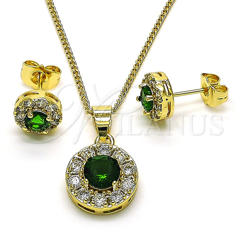 Juego de Arete y Dije de Adulto 10.344.0014.4 Oro Laminado, con Zirconia Cubica Verde y Micro Pave Blanca, Pulido, Tono Dorado
