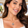 Juego de Arete y Dije de Adulto 10.344.0016.4 Oro Laminado, Diseño de Cluster, con Zirconia Cubica Amatista y Micro Pave Blanca, Pulido, Tono Dorado