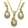 Juego de Arete y Dije de Adulto 10.351.0018 Oro Laminado, Diseño de Gota, con Blanca Cristal, Pulido, Tono Dorado