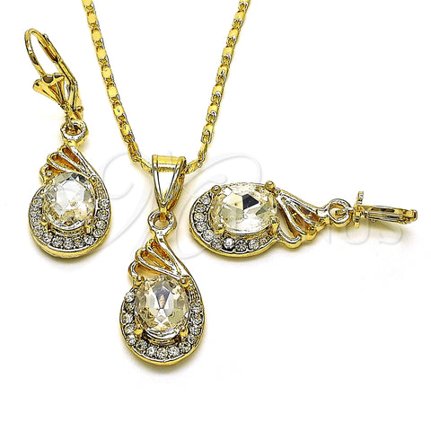Juego de Arete y Dije de Adulto 10.351.0018 Oro Laminado, Diseño de Gota, con Blanca Cristal, Pulido, Tono Dorado
