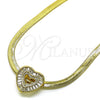 Gargantilla Elegante 04.341.0100.18 Oro Laminado, Diseño de Corazón y Cola de Raton, con Blanca Zirconia Cubica and Blanca Micro Pave, Pulido, Tono Dorado (05 MM Thickness, 18 Inches Length)