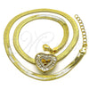 Gargantilla Elegante 04.341.0100.18 Oro Laminado, Diseño de Corazón y Cola de Raton, con Blanca Zirconia Cubica and Blanca Micro Pave, Pulido, Tono Dorado (05 MM Thickness, 18 Inches Length)