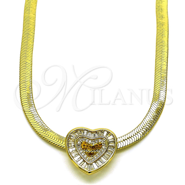 Gargantilla Elegante 04.341.0100.18 Oro Laminado, Diseño de Corazón y Cola de Raton, con Blanca Zirconia Cubica and Blanca Micro Pave, Pulido, Tono Dorado (05 MM Thickness, 18 Inches Length)