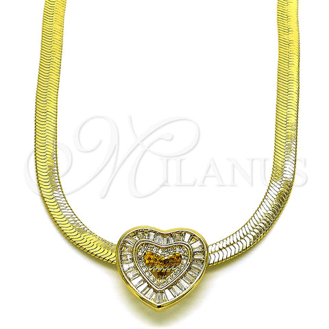 Gargantilla Elegante 04.341.0100.18 Oro Laminado, Diseño de Corazón y Cola de Raton, con Blanca Zirconia Cubica and Blanca Micro Pave, Pulido, Tono Dorado (05 MM Thickness, 18 Inches Length)