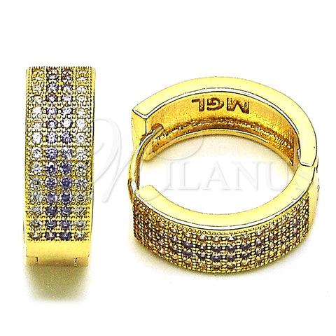 Argolla Huggie 02.195.0072.4.20 Oro Laminado, con Amatista and Blanca Micro Pave, Pulido, Tono Dorado