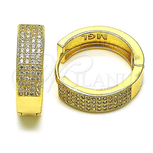 Argolla Huggie 02.195.0072.25 Oro Laminado, con Blanca Micro Pave, Pulido, Tono Dorado