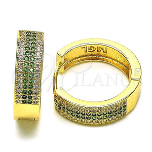 Argolla Huggie 02.195.0072.3.25 Oro Laminado, con Verde and Blanca Micro Pave, Pulido, Tono Dorado