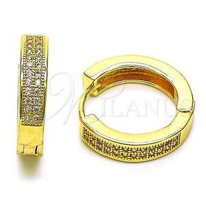 Argolla Huggie 02.195.0104.20 Oro Laminado, con Blanca Micro Pave, Pulido, Tono Dorado