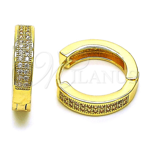 Argolla Huggie 02.195.0104.20 Oro Laminado, con Blanca Micro Pave, Pulido, Tono Dorado