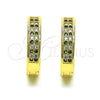 Argolla Huggie 02.195.0104.4.20 Oro Laminado, con Verde and Blanca Micro Pave, Pulido, Tono Dorado
