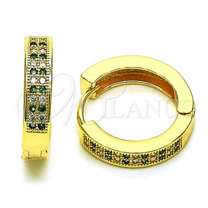 Argolla Huggie 02.195.0104.4.20 Oro Laminado, con Verde and Blanca Micro Pave, Pulido, Tono Dorado
