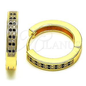Argolla Huggie 02.195.0104.3.25 Oro Laminado, con Negro and Blanca Micro Pave, Pulido, Tono Dorado